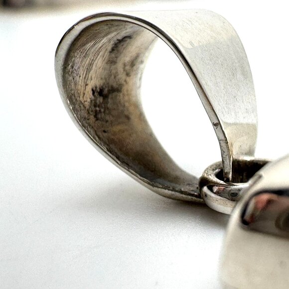 Vintage 925 Sterling Silver Black Onyx Modernist Mosaic Chunky Pendant - Picture 5 of 9